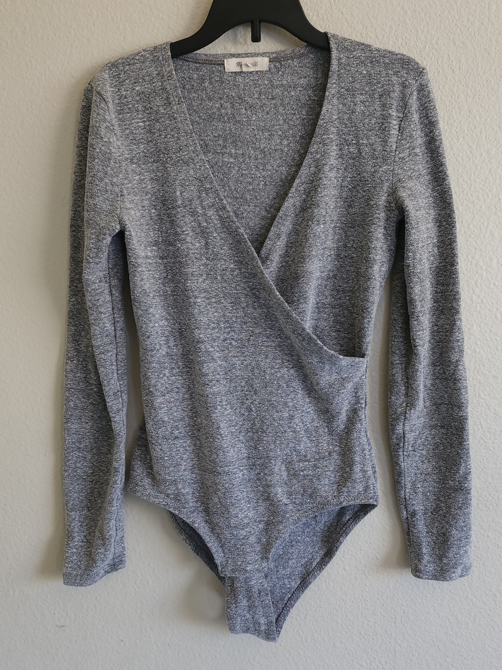 Madewell Wrap Thong Bodysuit Grey Heathered Long Sleeve Size Small